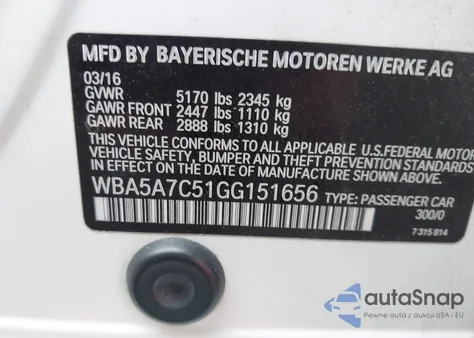 2016 BMW 528I xDrive from USA, damaged, VIN WBA5A7C51GG151656